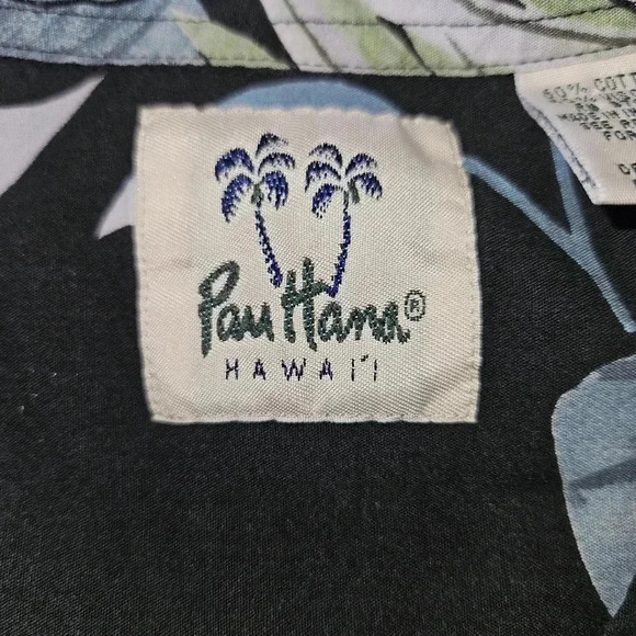 Panttana Mens Hawaiian Shirt Medium Cotton Button Up Floral Black Island Palm - Picture 9 of 10